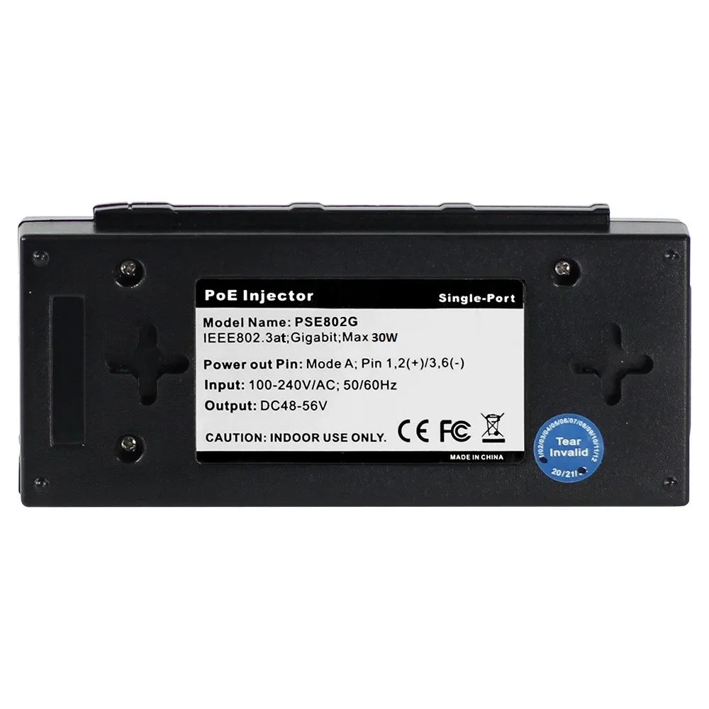 Injector PoE con opciones de energía y enchufe