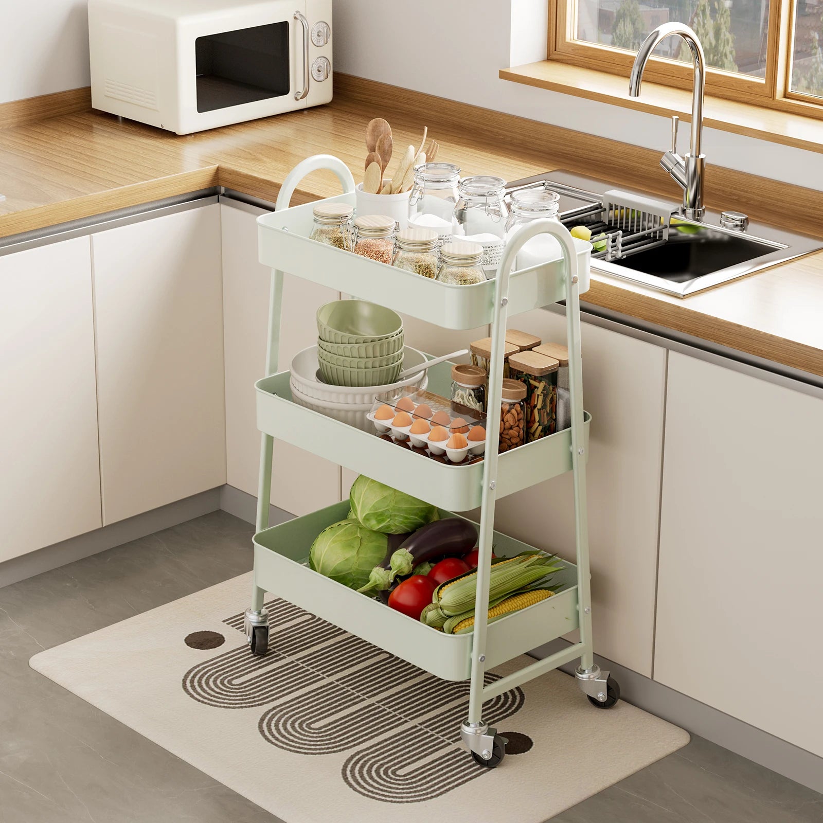 3-Tier Rolling Storage Cart with Lockable Wheels for Small Spaces