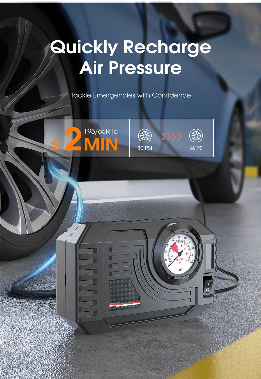 Compacte Bandenspanningspomp met Drukmeter