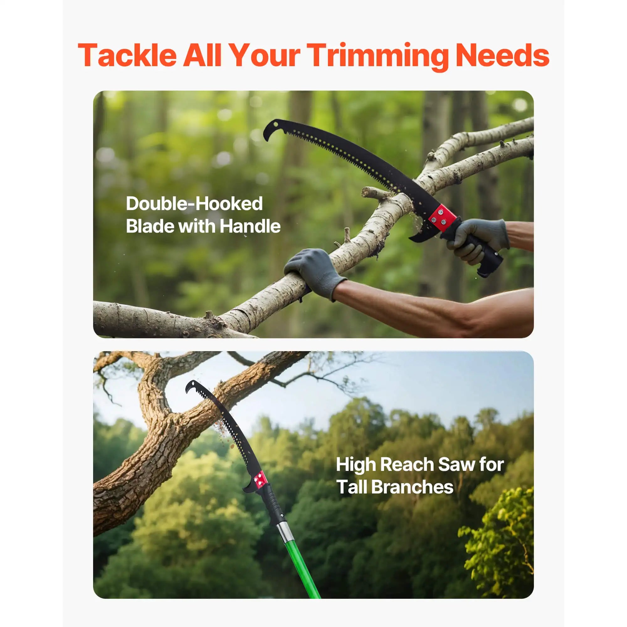 SucceBuy manuálny pílka na stĺp Pole Saw 3,87–27 ft Rozšíriteľná vetvička Pruner ostrý 65Mn oceľový list Sklenená sklenená násada na tyč pre strihanie vysokých konárov
