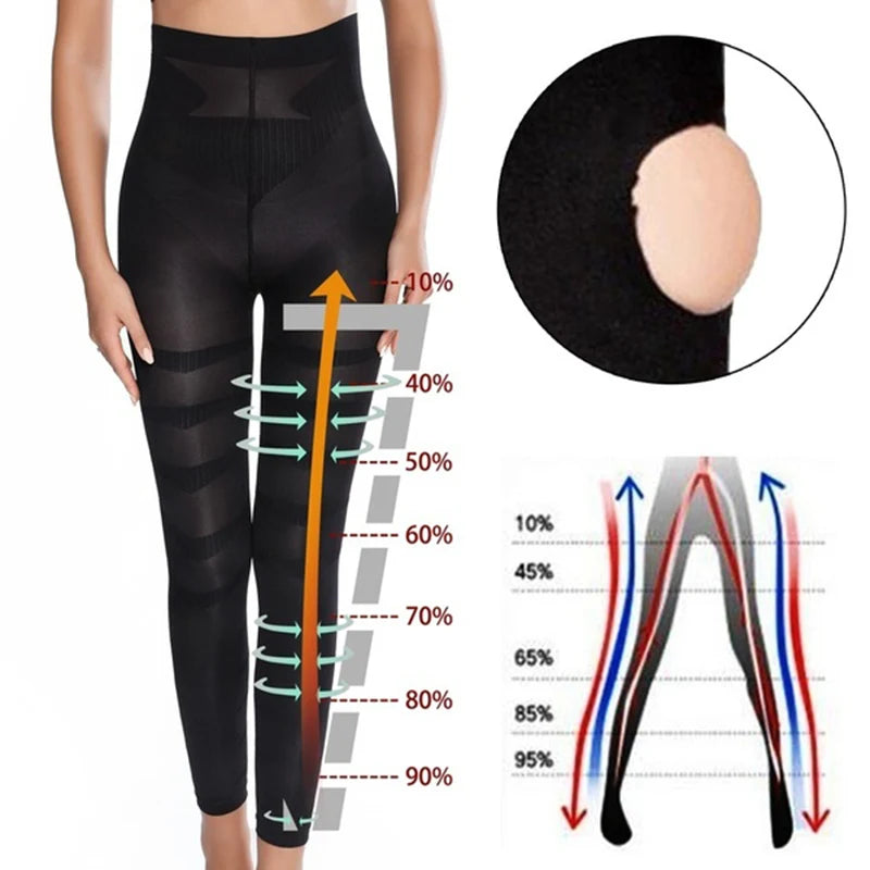 High Waist Leggings Women Sculpting Firm Control Leg Tummy Flat Skinny Slimming Tights Thigh Slimmer Footless Pants Stretchy 