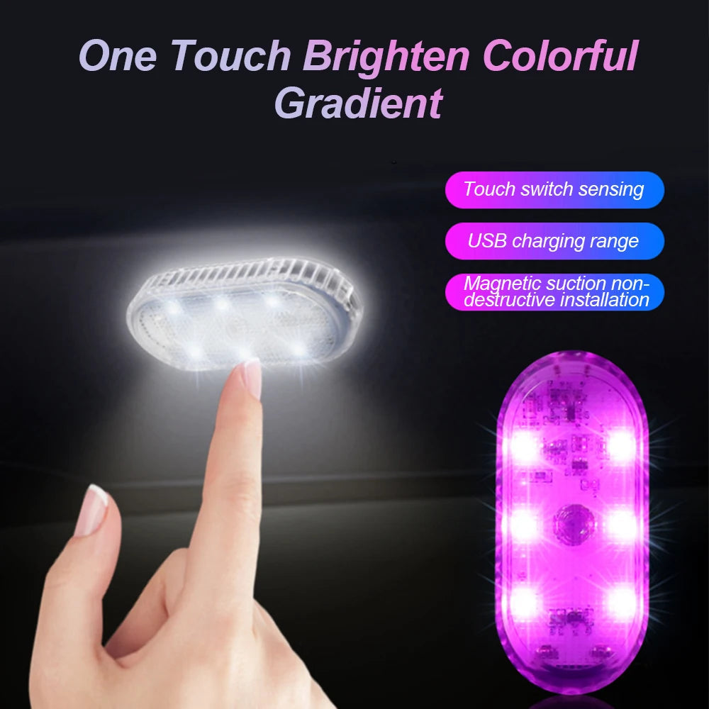 Multi Color Car Lights Wireless LED Touch Light Roof Ceiling Sensor Read Lamp Mini USB Charging Light Auto Interior Accsesories 