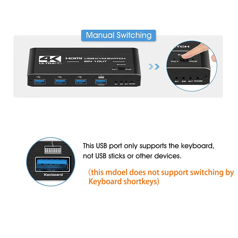 Two-Computer HDMI USB 3.0 KVM Switch