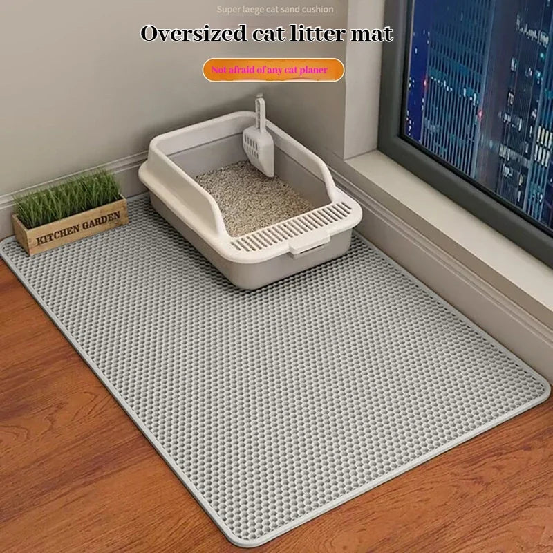 Cat Litter Mat 2-Layer Design Premium Sand Trapping Technology Waterproof Base Non-Slip Pet Floor Protector for Indoor Kittens 