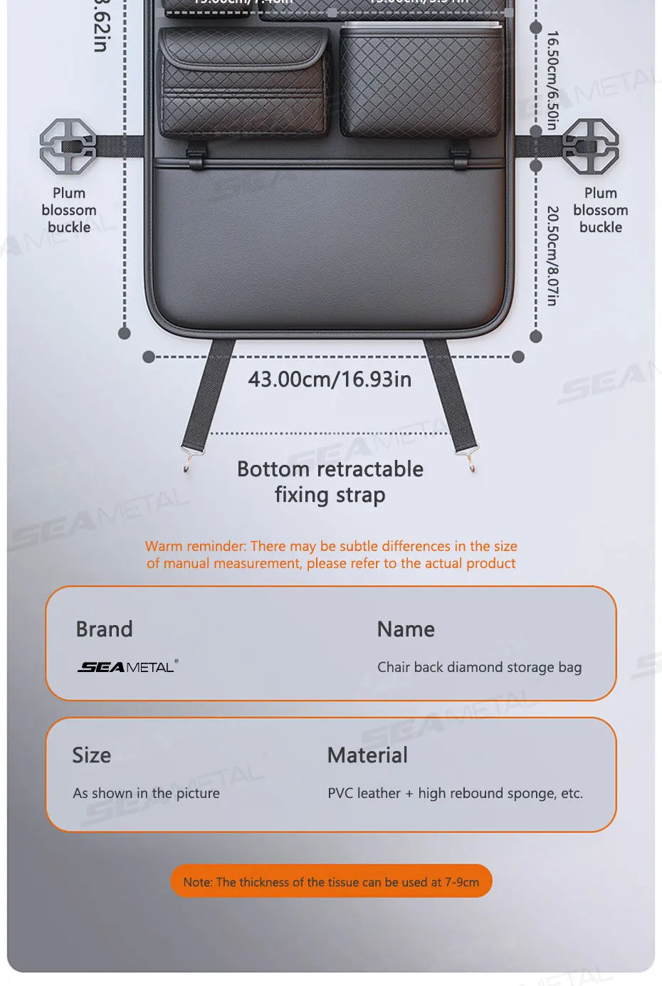 SEAMETAL Luxury Car Seat Back Storage Bag Multifunction Backseat Organizer Storage Pocket Wear-Resistant Seat Anti Kick Guard