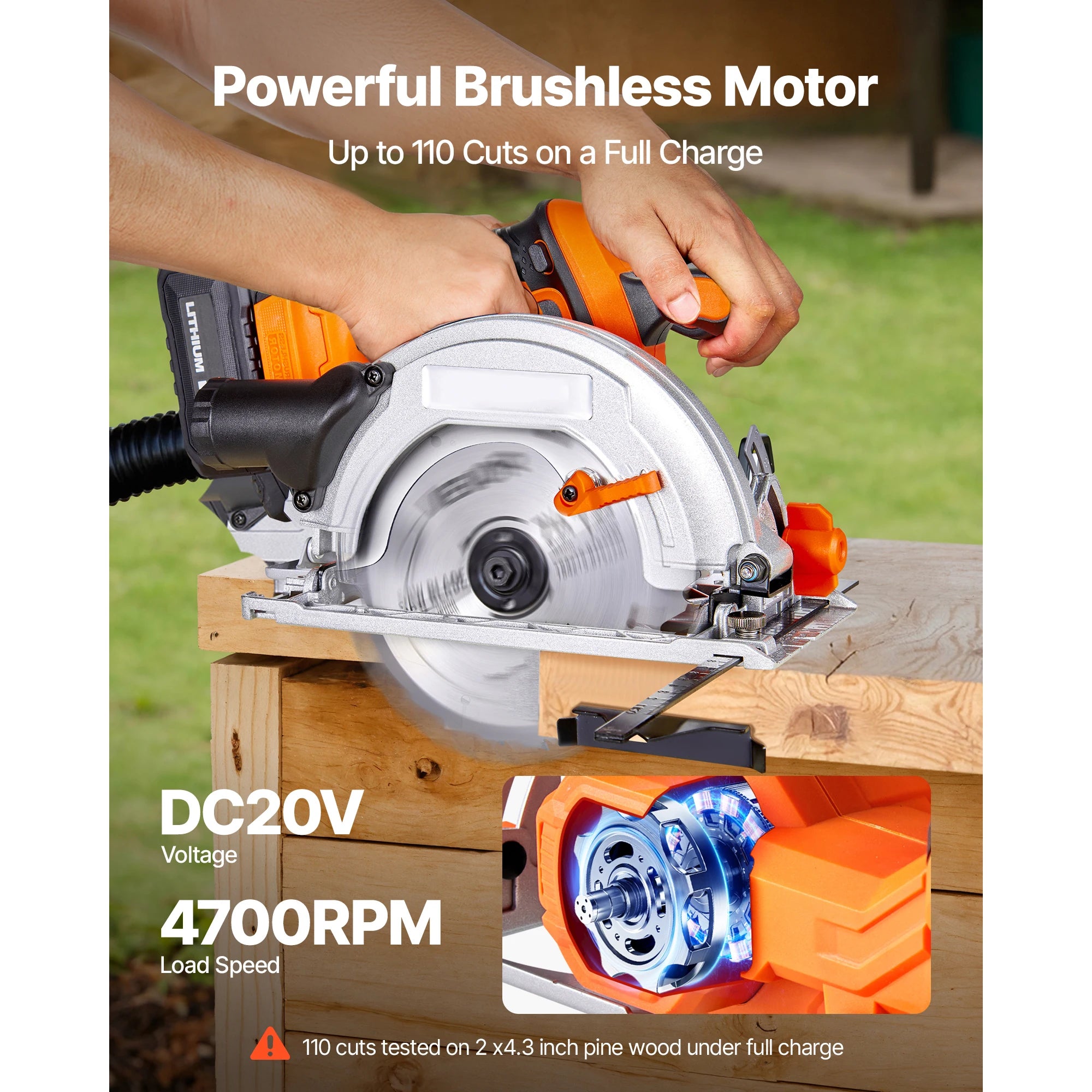 20V Cordless Circular Saw 4700 RPM 6-1/2" Blade with Battery