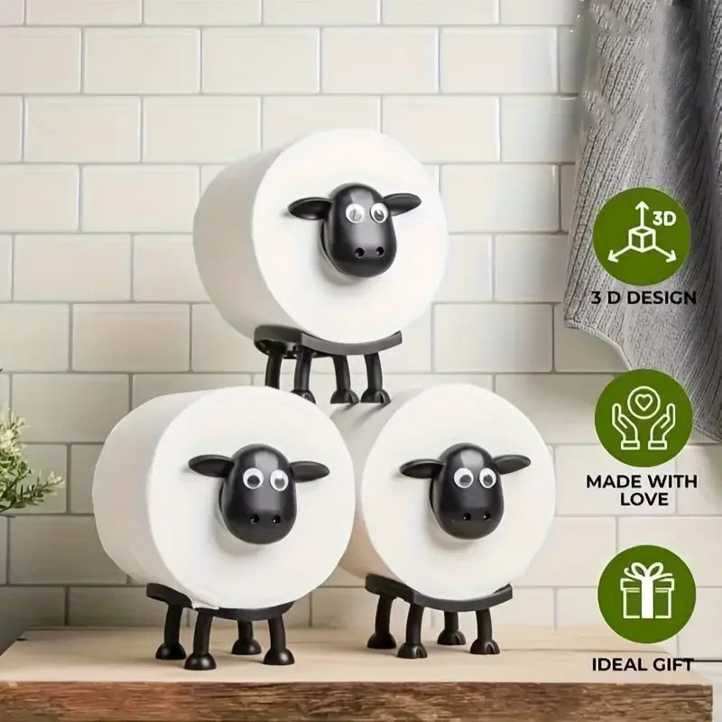 1/3PCS Sheep Toilet Roll Holder Funny Toilet Paper Holder Free Standing Bathroom Set Black Sheep Roll Rack Cute Bathroom Decor 