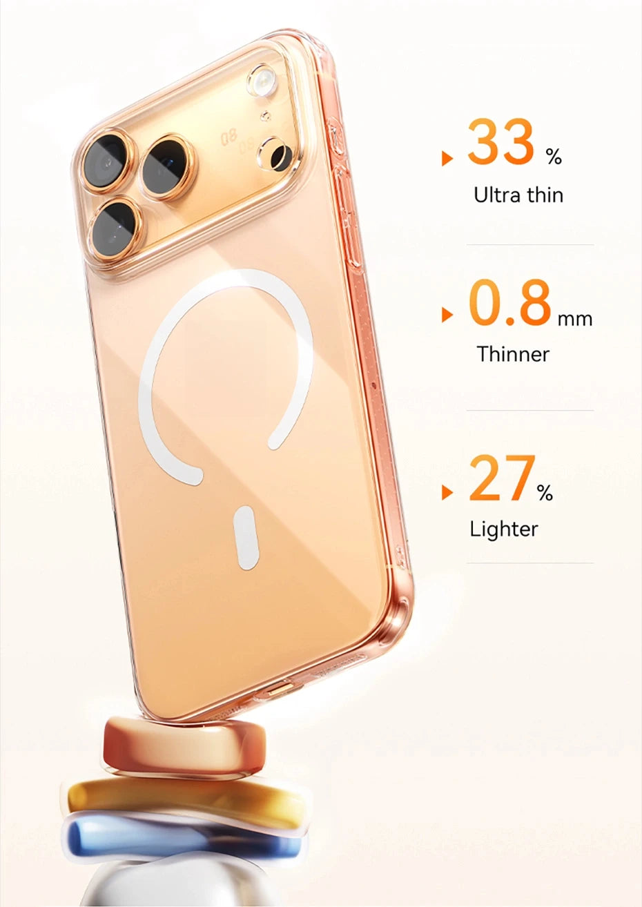 Funda transparente magnética para iPhone 17 con MagSafe, delgada y antiamarillenta