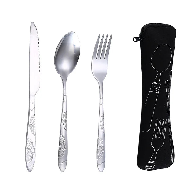 Picnic Set Tableware Washable with Zipper Travel Cutlery Kit Case Portable Pouch for Dinner Household Tool Travel Camping Spoon 