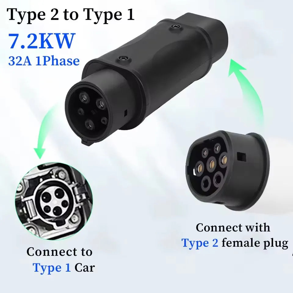 EV Charging Adapter Type 2 to Type 1 J1772 Converter