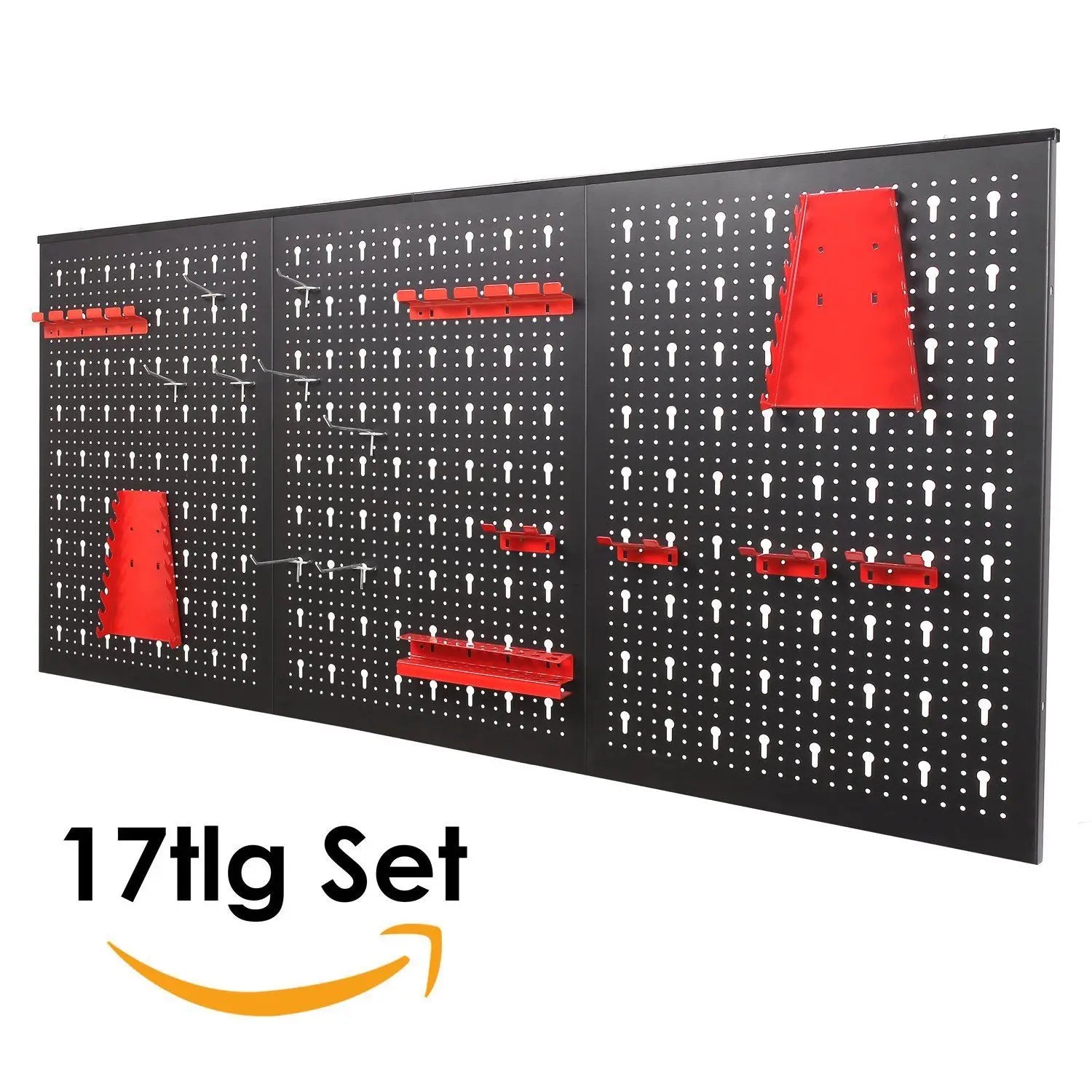 Tool Wall Perforated Wall Metal Panel Set with 17 Hooks