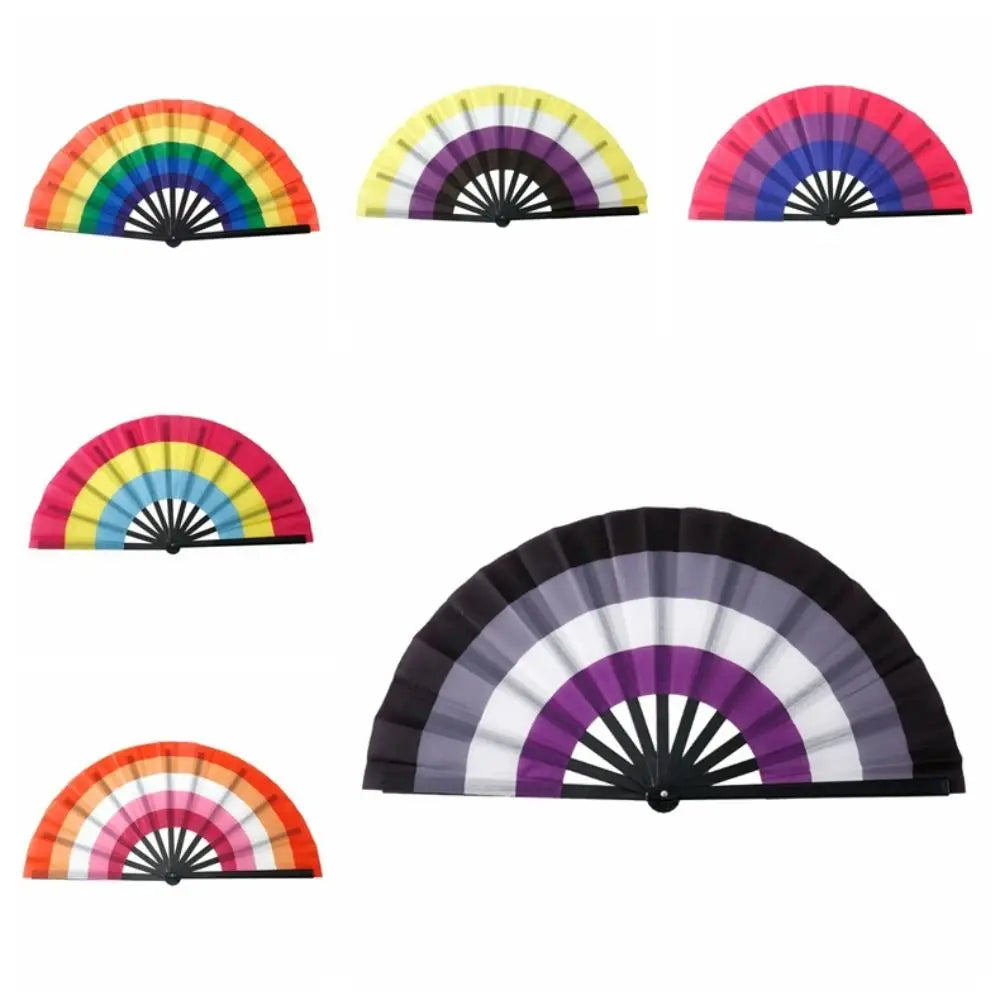 Leque de kung fu dobrável de plástico colorido, 33 cm