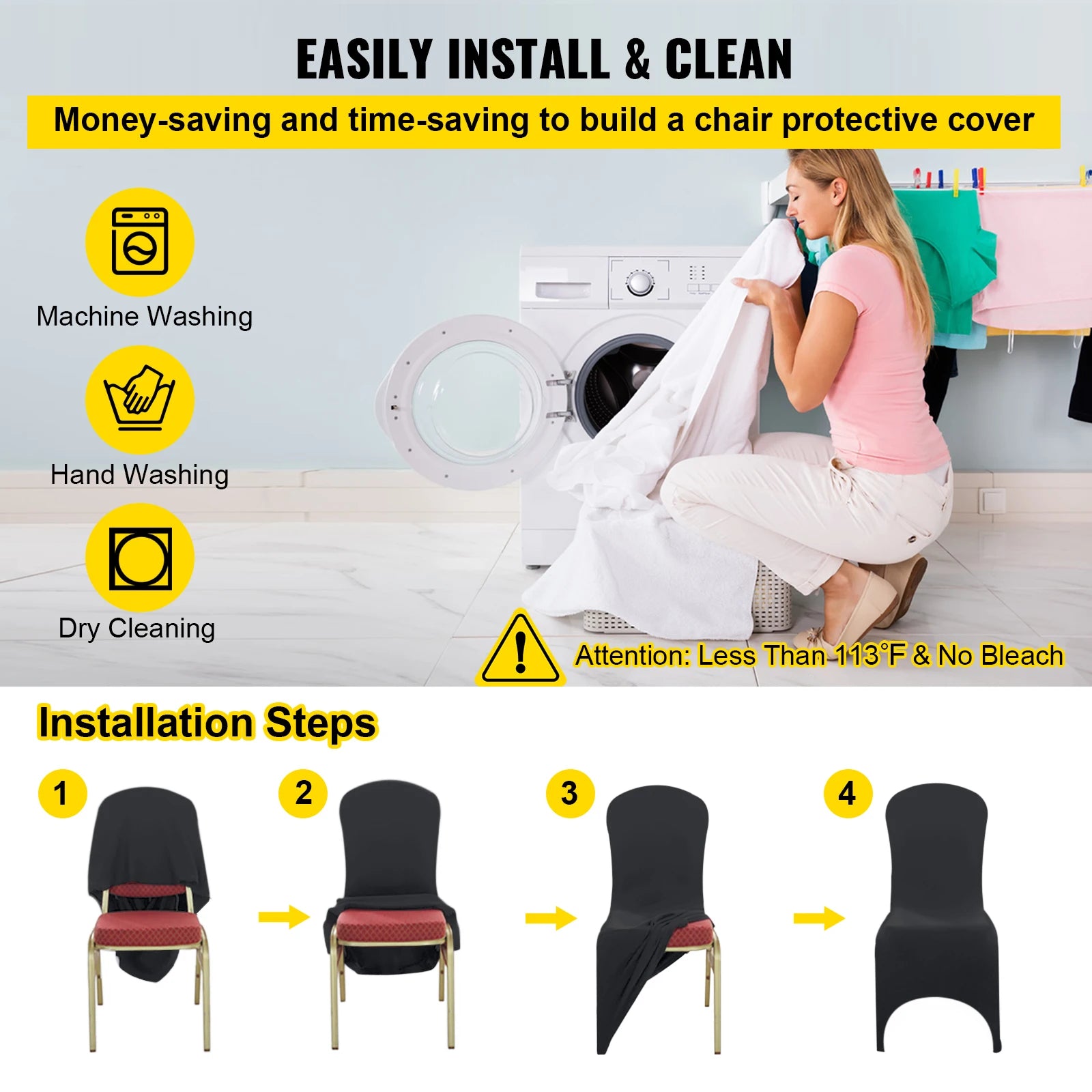 50-Piece Black Stretch Chair Covers for Arched-Front Dining Chairs