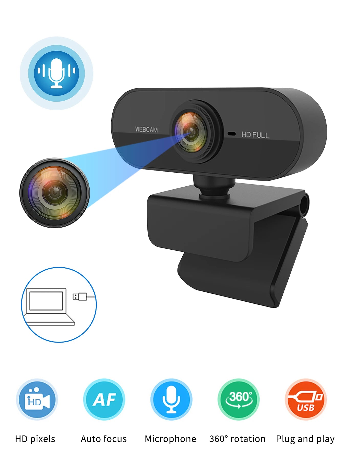 1080P USB Webcam with Autofocus for Calls and Live Streaming
