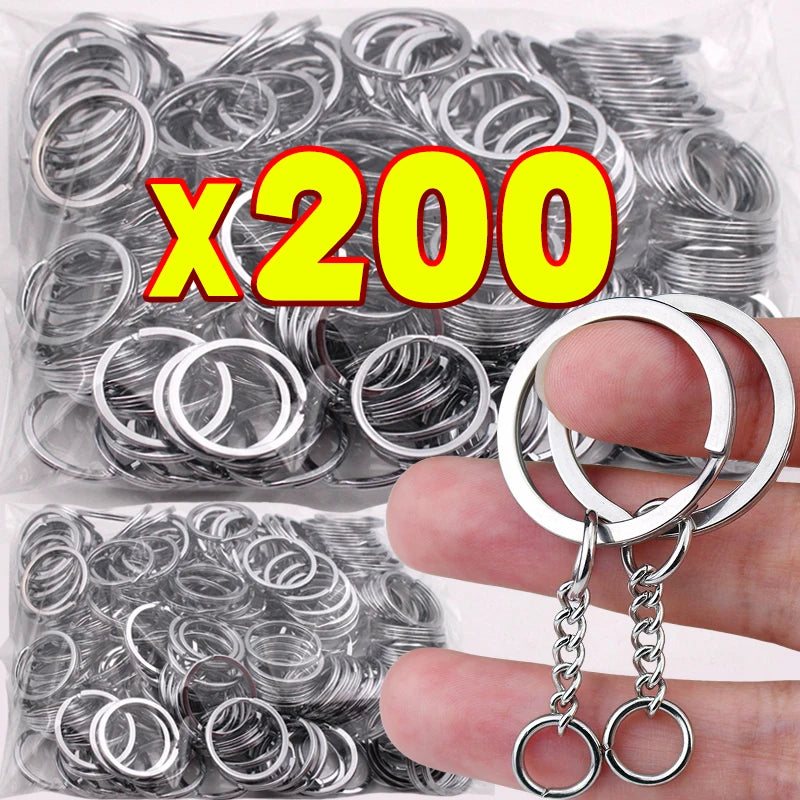 50/200Pcs Stainless Steel Metal Blank Keyring DIY Jewelry Accessories Metal Keychain Ring Hang Chain Car Doll Pendant Hang Chains