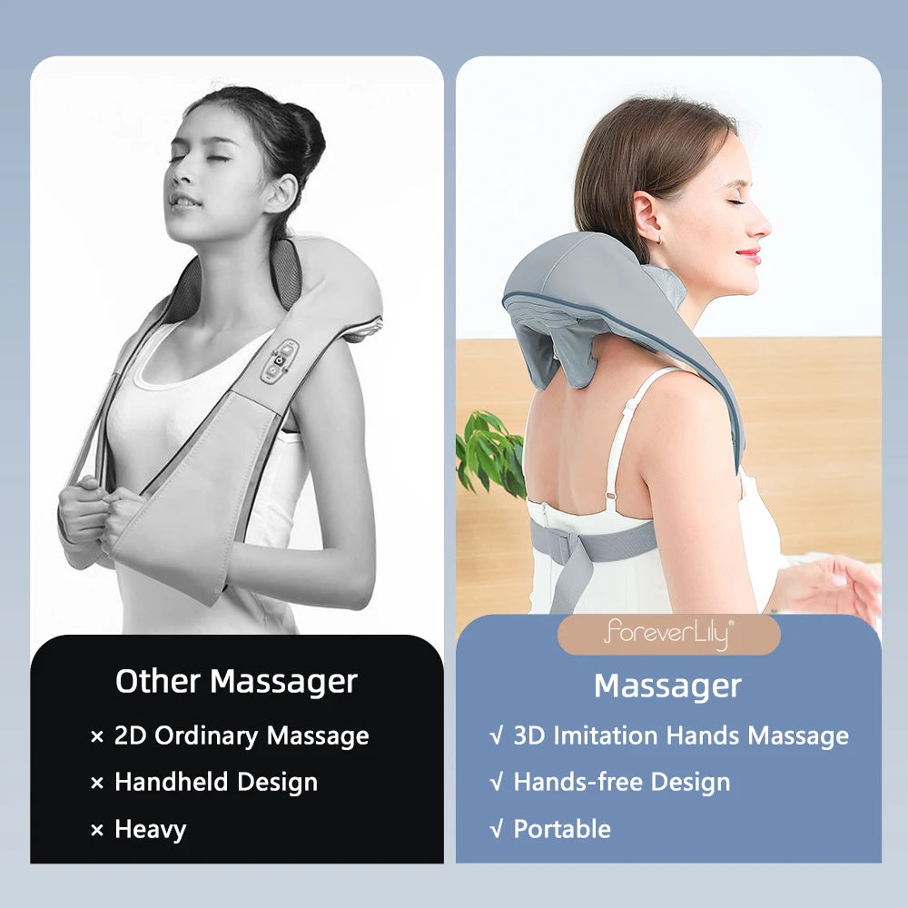 Foreverlily 26W Brushless Motor Neck And Shoulder Massager Wireless Shoulder And Back Kneading Massage Shawl Neck masajeador 