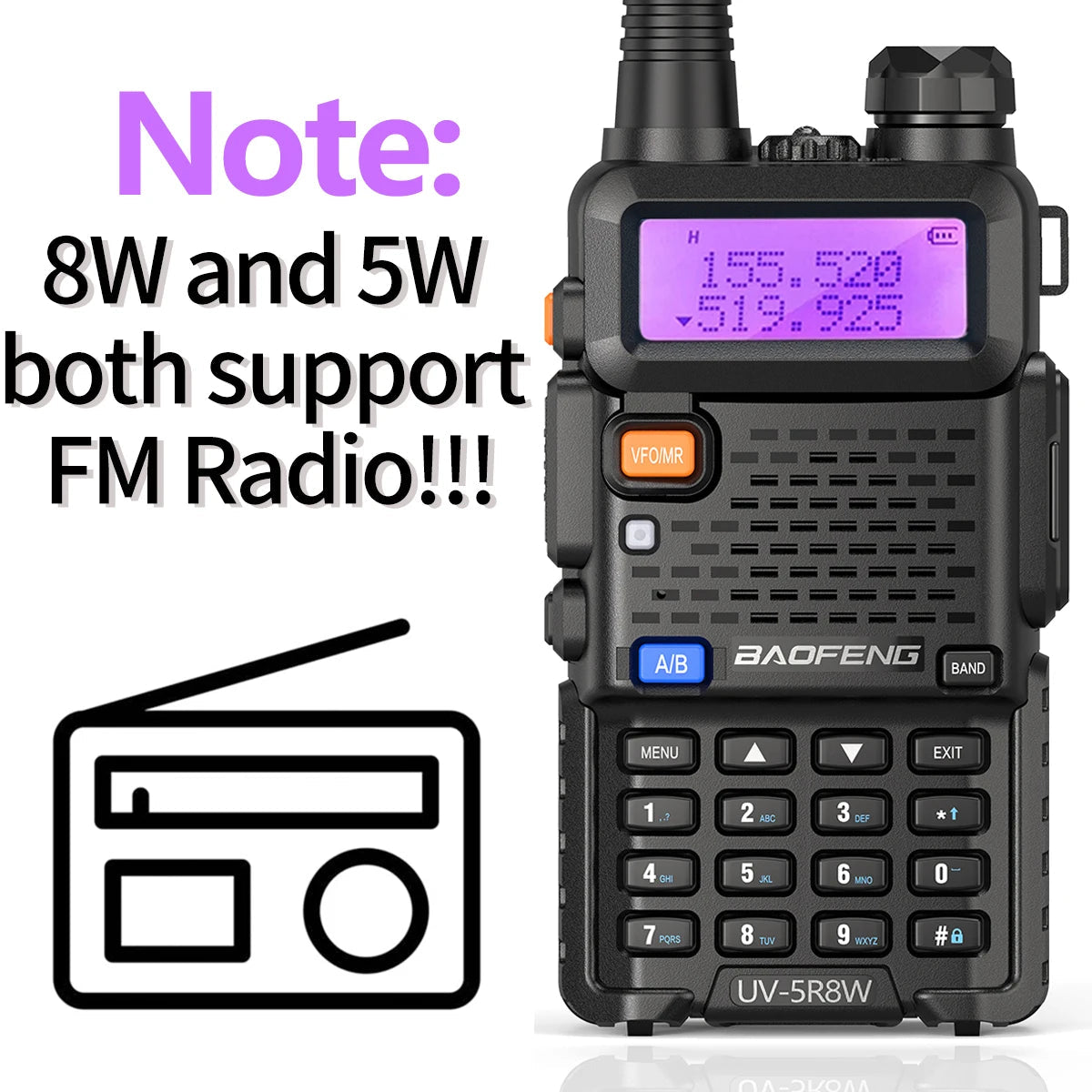 1/2PCS BaoFeng UV-5R 8W Tri-Power Walkie Talkie High Power Dual Band Long Range 128 CH Portable Handheld UV 5R Ham Two Way Radio 