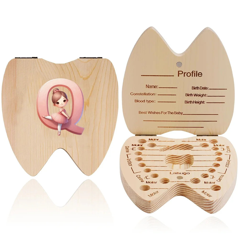 Wooden Baby-Tooth Keepsake Box, Letter Options