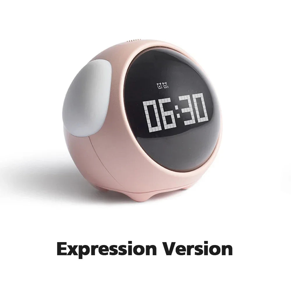 Réveil numérique pour enfants avec expressions amusantes, fonction répétition, commande vocale, veilleuse LED intelligente