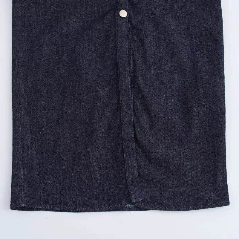 ETJ 2025  Spring New 1975 series denim MIDI dress with lapel side zipper fashion wrinkle waist slim elegant dress 