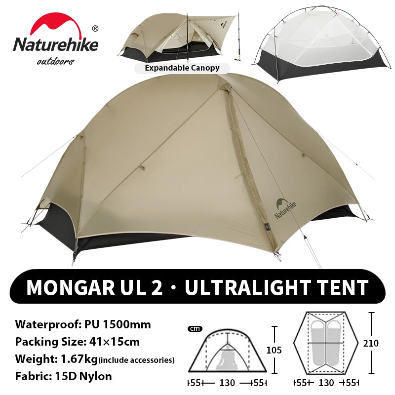 Ultralight 2-Person Waterproof Trekking Tent 20D Nylon 1.8kg