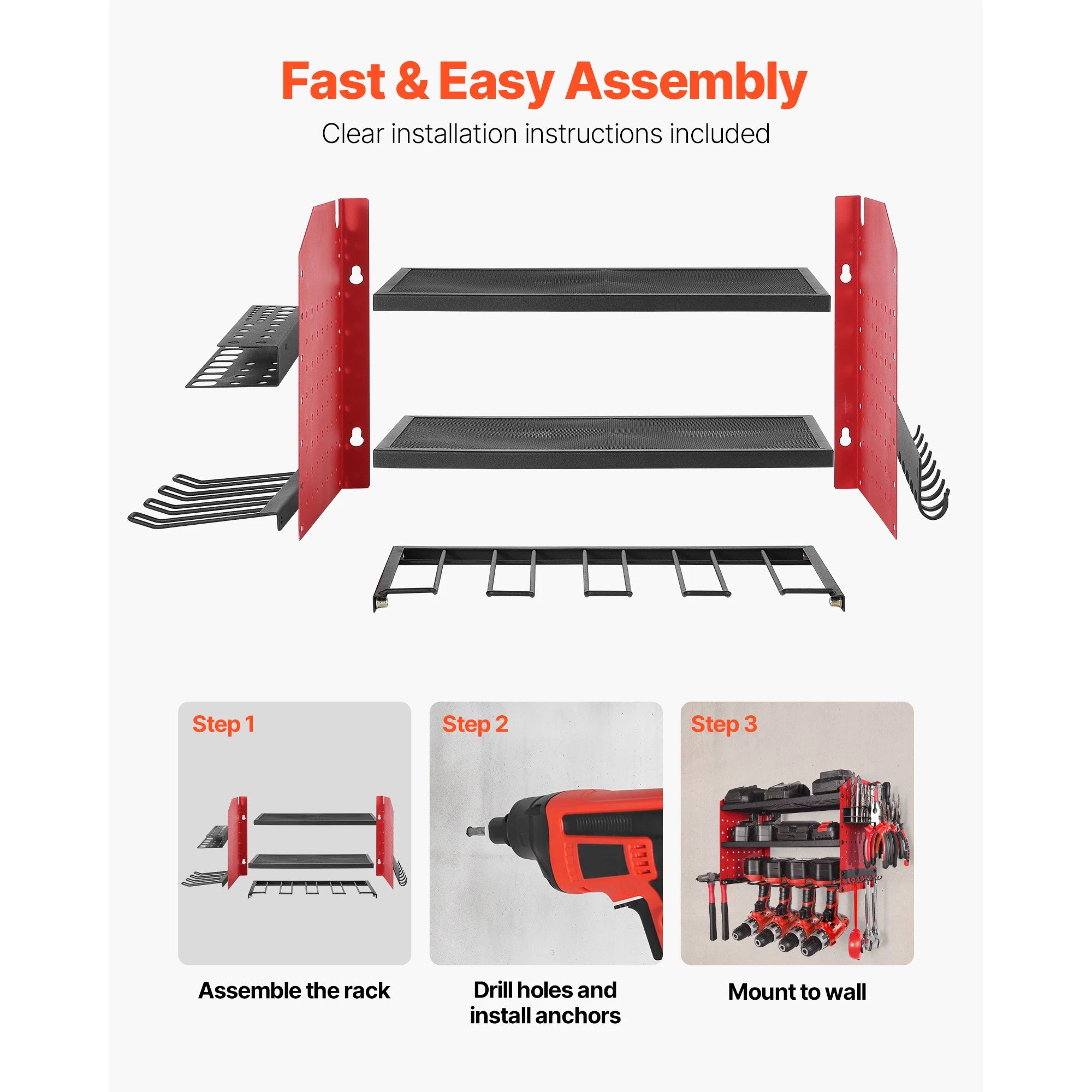 3-Tier Power Tool Organizer Wall Mount Rack with Drill Storage