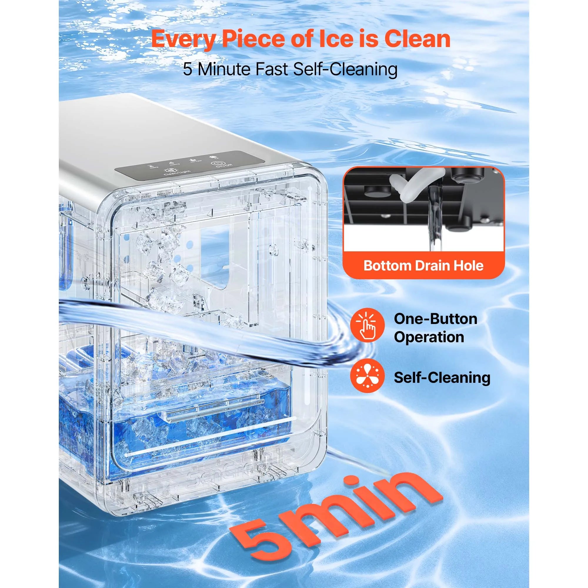 Countertop Nugget Ice Maker 33–44 lbs/Day with Self-Cleaning