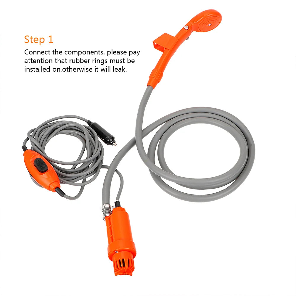 12V Car Shower Kit Portable High Pressure Water Cleaner with Cigarette Lighter Plug Outdoor Camping Wash Tool