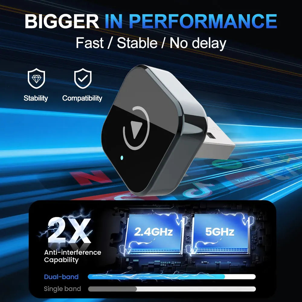 (2026 Ulepszony) Adapter CarPlay bezprzewodowy dla Apple iPhone & Android Mały rozmiar Plug and Play Szybkie i stabilne połączenie Bezprzewodowy