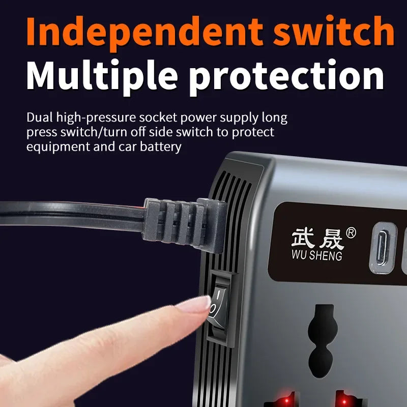 Portable Car Inverter 12V to 110V / 24V to 220V Outlet Adapter with 4 USB Ports Fast Charging Car Charger for Auto Truck SUV RV