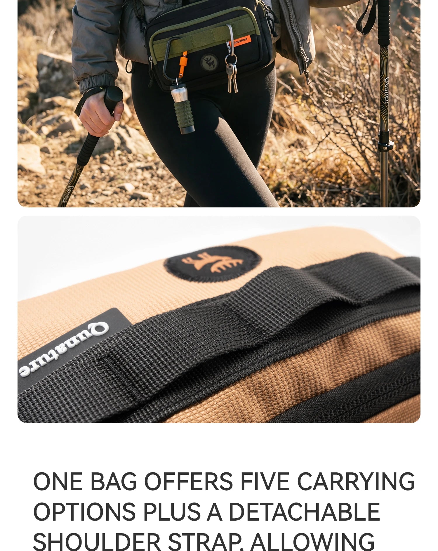 Wasserfeste Umhängetasche zum Wandern mit Sling-Gurt und Stauraum