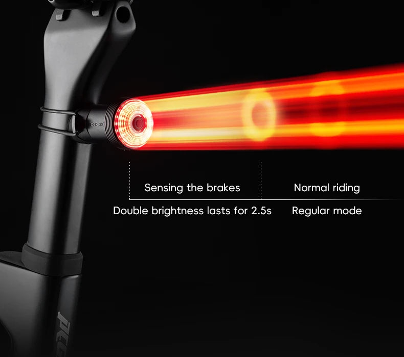 Smart Automatisk Bremse Sensor Cykellygte USB Genopladelig IPX6