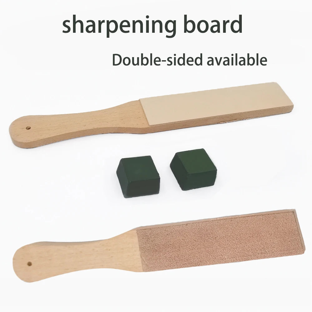 Double-Sided Leather Knife Strop with Wooden Handle
