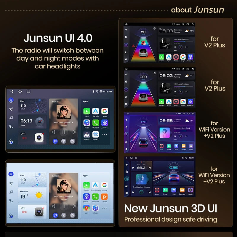 Junsun V1 Plus Car Radio with Wireless CarPlay & Android Auto