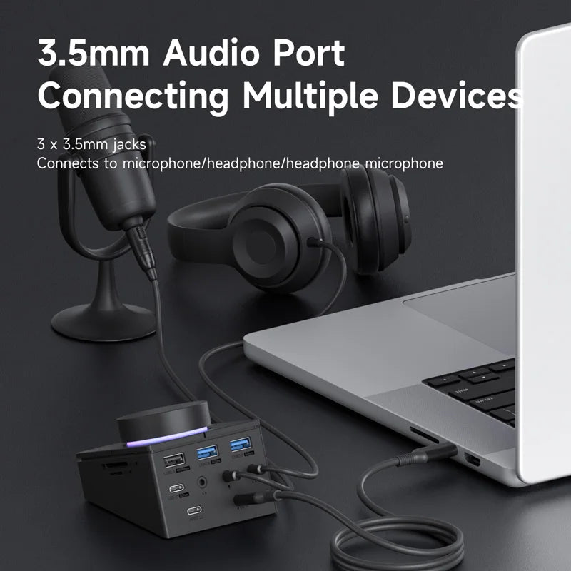 USB-C stolní hub s nastavitelným objímkou hlasitosti