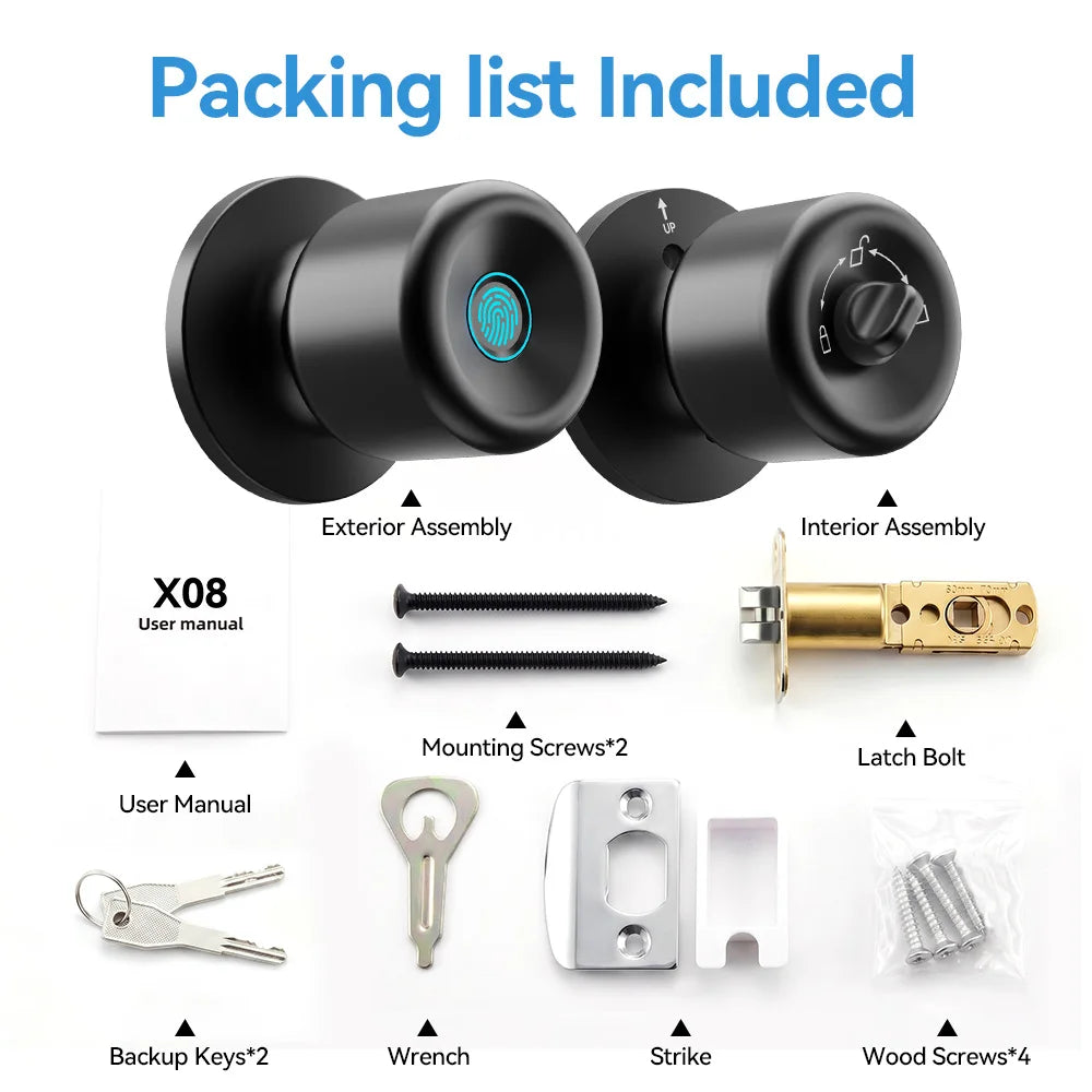 Smart Fingerprint Door Knob Lock with App Control
