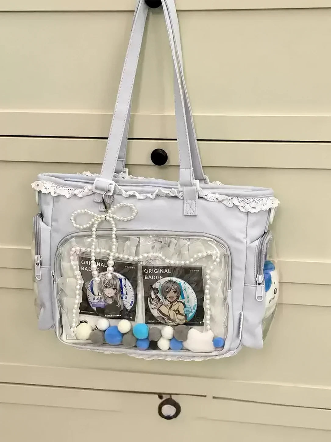 Geantă tote Itabag cu bordură din dantelă și fereastră transparentă de expunere