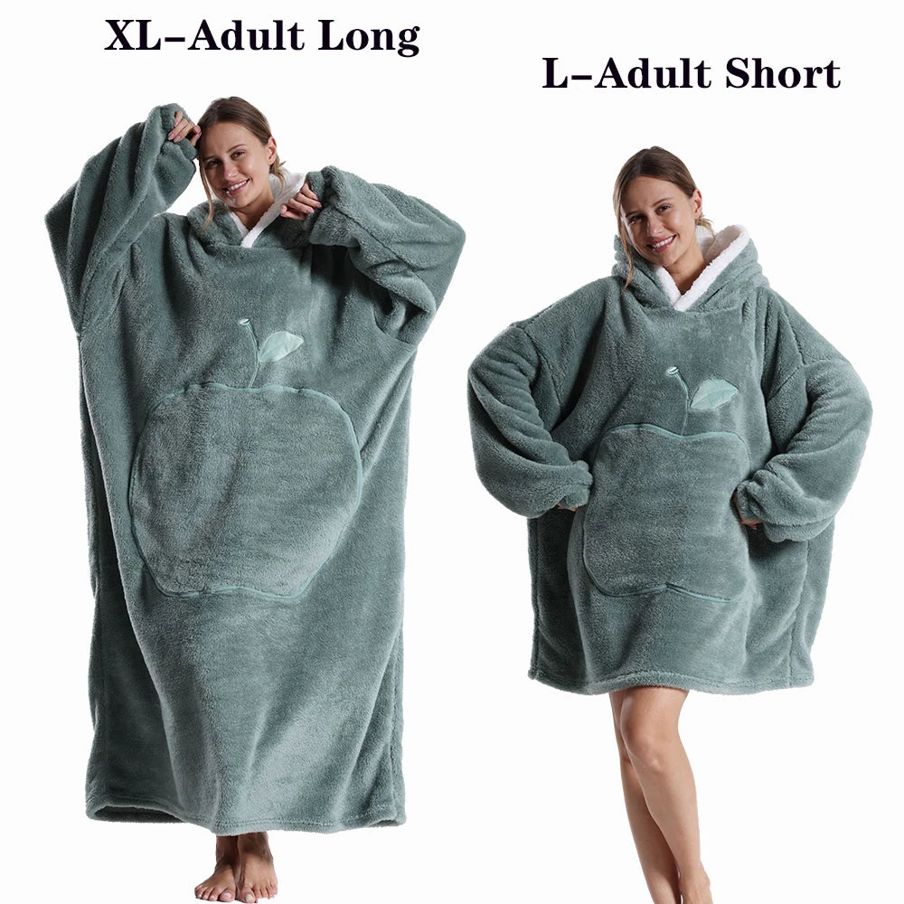 Women Plush Fleece Blanket Men Warm Thick Hoodies Adult Giant TV Blanlets with Sleeves Super Long Cold-proof Homewear Pajamas 