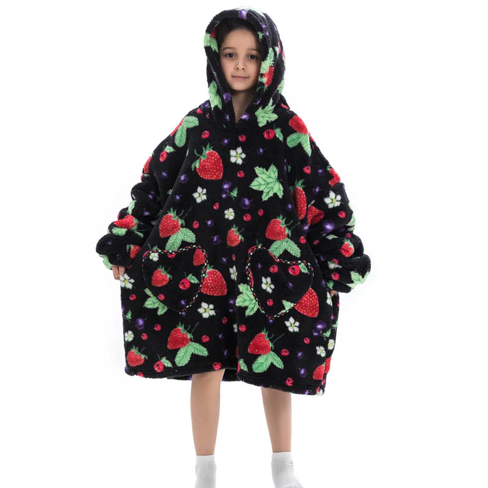 Girls Winter Clothes Flannel Thick Hoodies Super Warm Children's Sweaters Kids Hooded Loose Clothing Homewear Wearable Blankets 