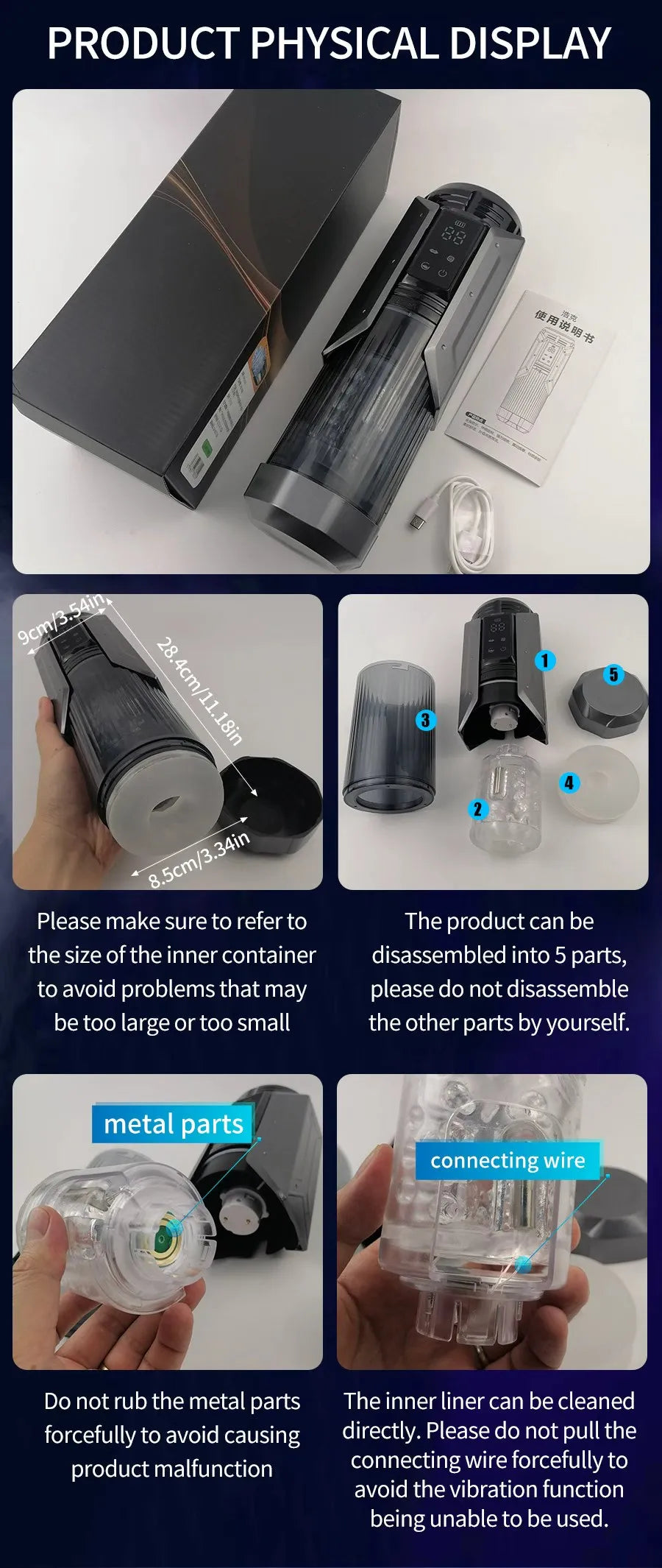 İtme ve Emme Modlarına Sahip Otomatik Erkek Mastürbatör Penis Pompası