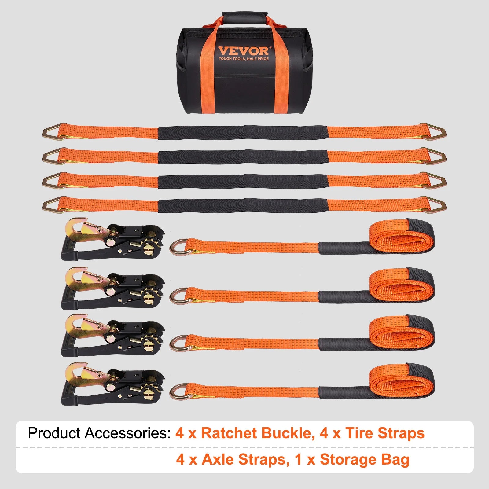 Ratchet Tie Down Straps Kit 2 in x 96 in / 120 in with Snap Hooks
