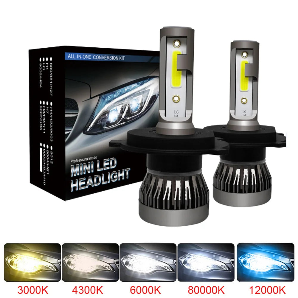 2 pezzi LED H4 H7 per fari auto H1 LED H8 H11 9005 HB3 9006 HB4 9004 HB1 H3 HB5 H13 luci LED 20000LM lampada turbo, 12V