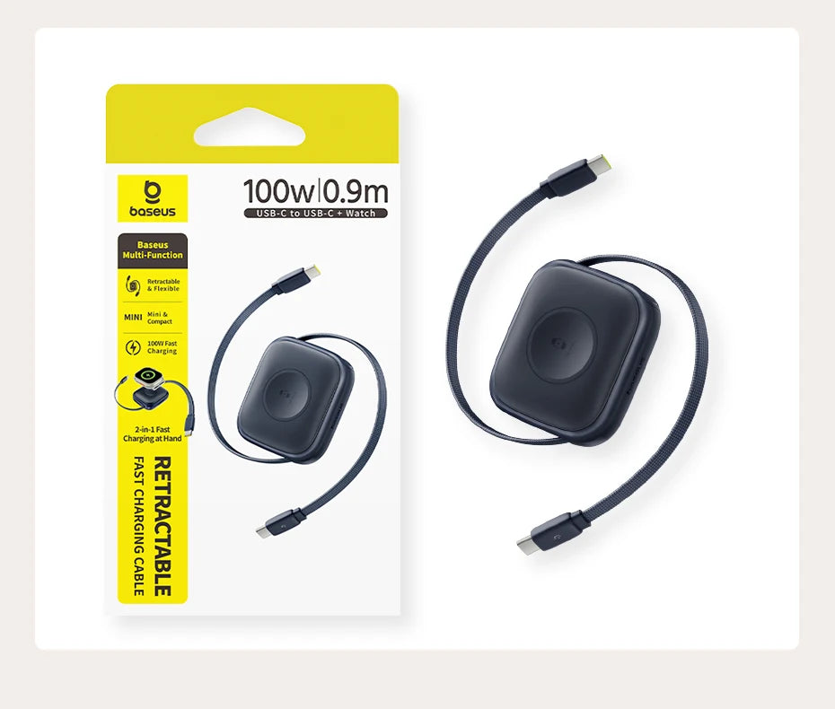 100W Retractable USB-C Fast Charging Cable with Magnetic Design