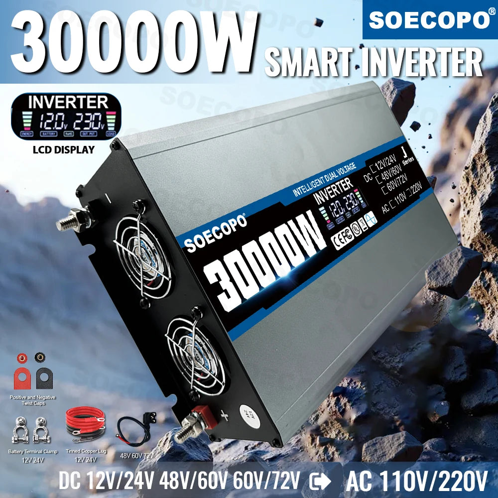 30000W Peak Solar Power Inverter 12V–72V to 110V/220V AC
