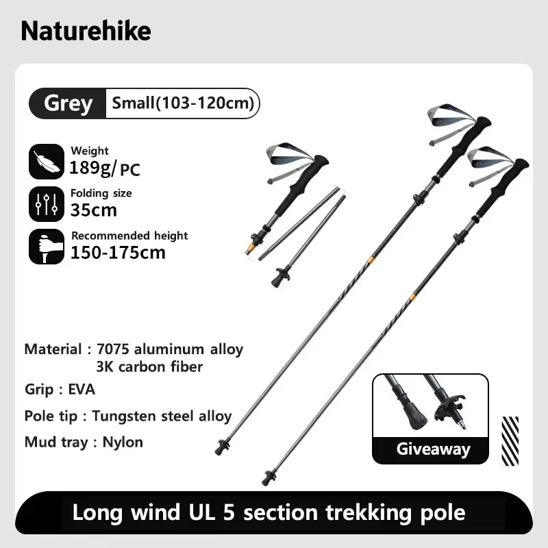 Carbon Fiber Trekking Poles Adjustable 103–135cm Ultralight Hiking Sticks
