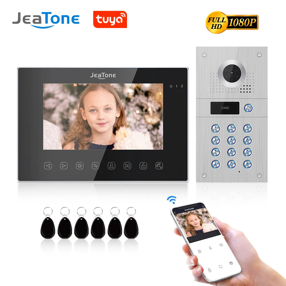 Jeatone 1080P Tuya WiFi Video Intercom RFID Code Keypad Doorbell Cam 7 Inch Home Security Video Door Phone Access Control System Spy-shop.com