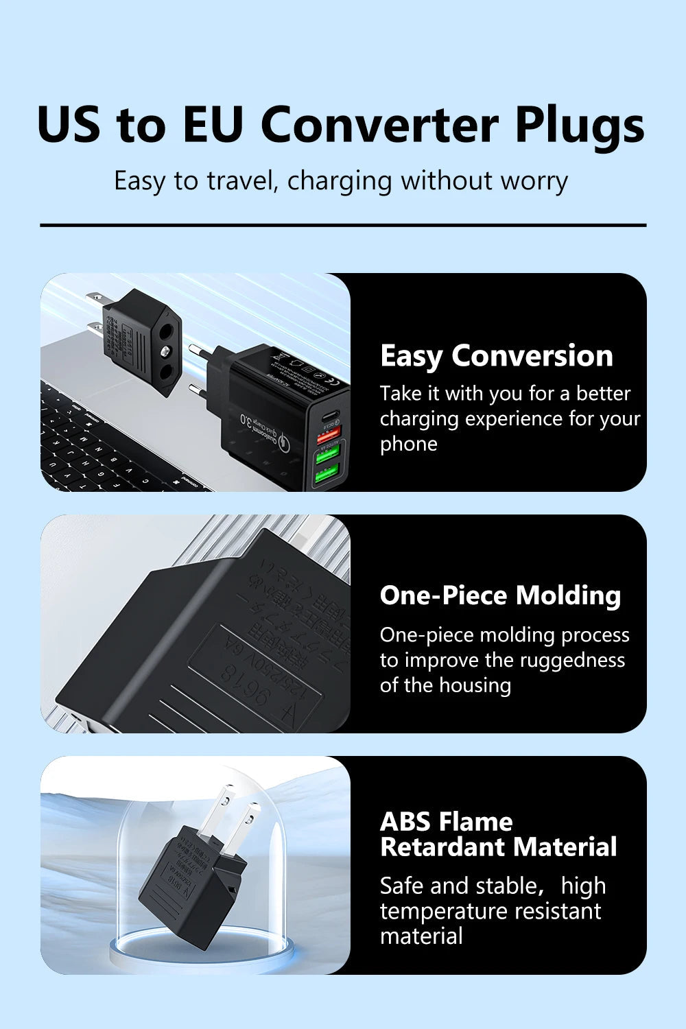 Elough 4.0mm US To EU Converter Plugs European EU To US America Travel Plug Adapter US to EU Power Adapter Electrical Plug 