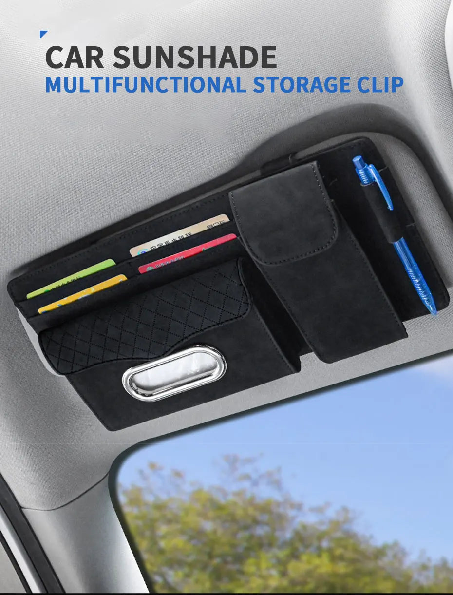 SEAMETAL Car Sun Visor Storage Bag Premium Car Organizer with Glasses Case Tissue Holder Hook and Loop Strap Storage Pocket