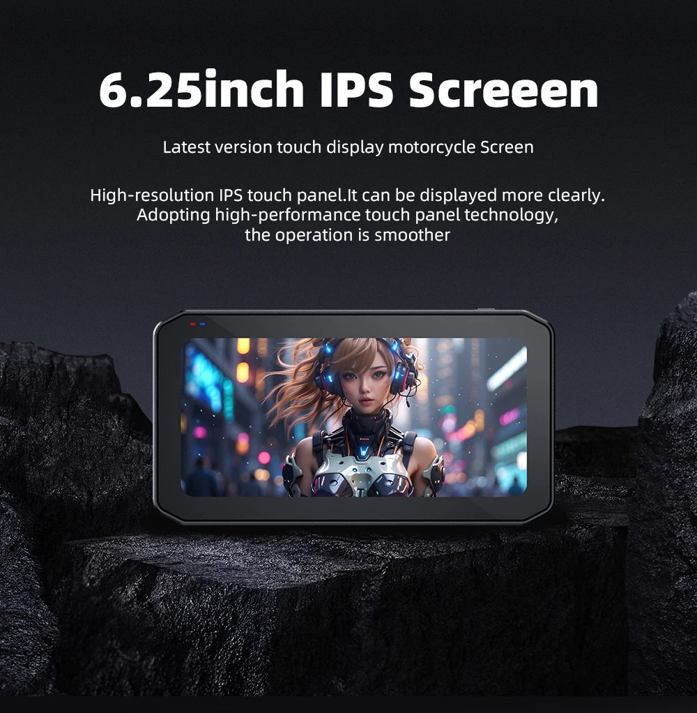 EKIY 6.25" Portable Digital Motorcycle Dashboard GPS Navigation Display Screen TPMS Monitor Wireless CarPlay Moto Android Auto 