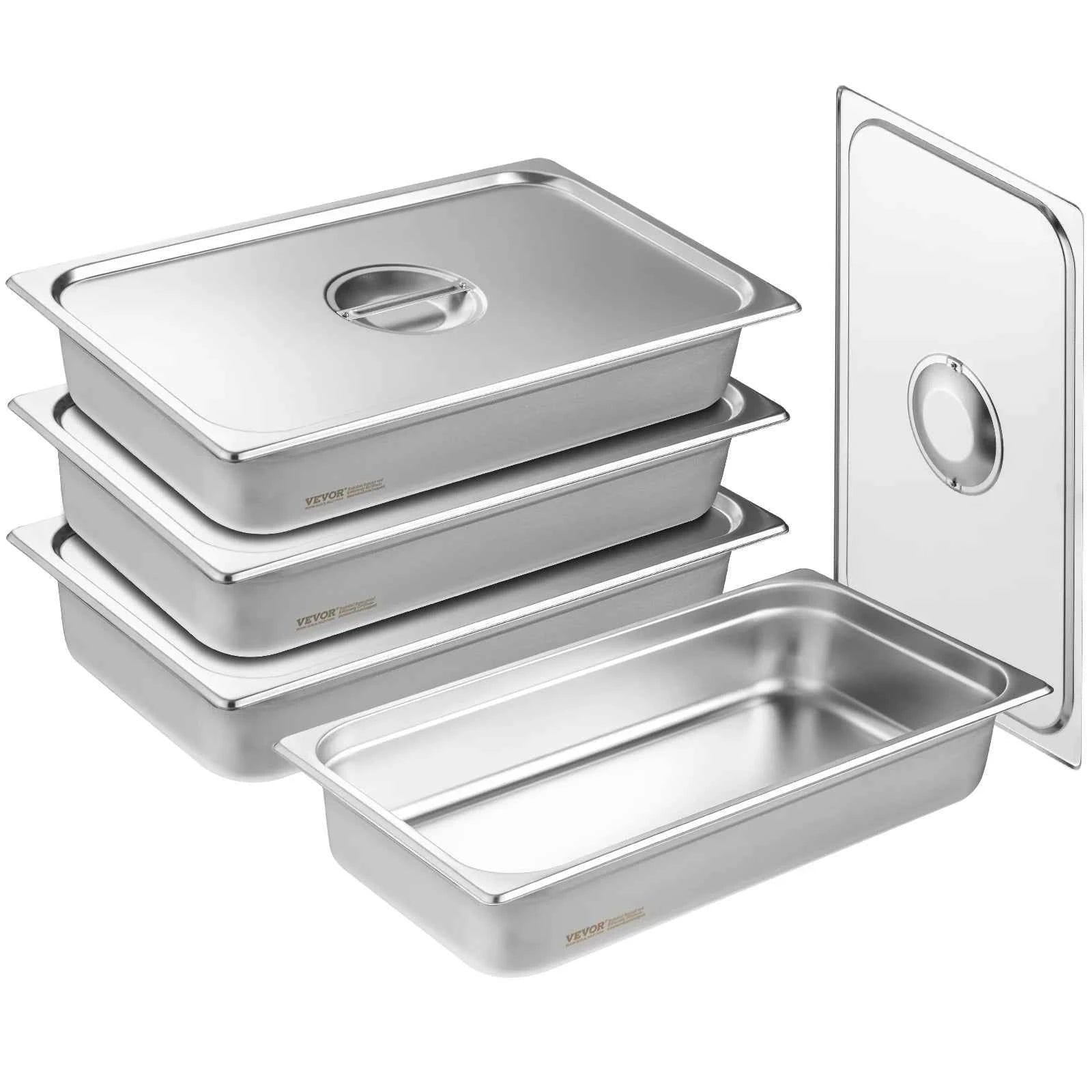 SucceBuy 4Pack Hotel Pans Full Size Anti-Jam Steam Pan with Lid Stainless Steel Steam Table Pan 4-Inch Deep Commercial Table Pan